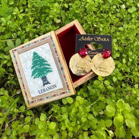 Cedar Earrings with Red Stone