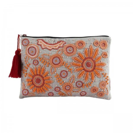 Floral Pouch | Gray & Orange