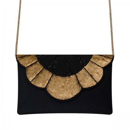 Gold Flower Clutch | Black